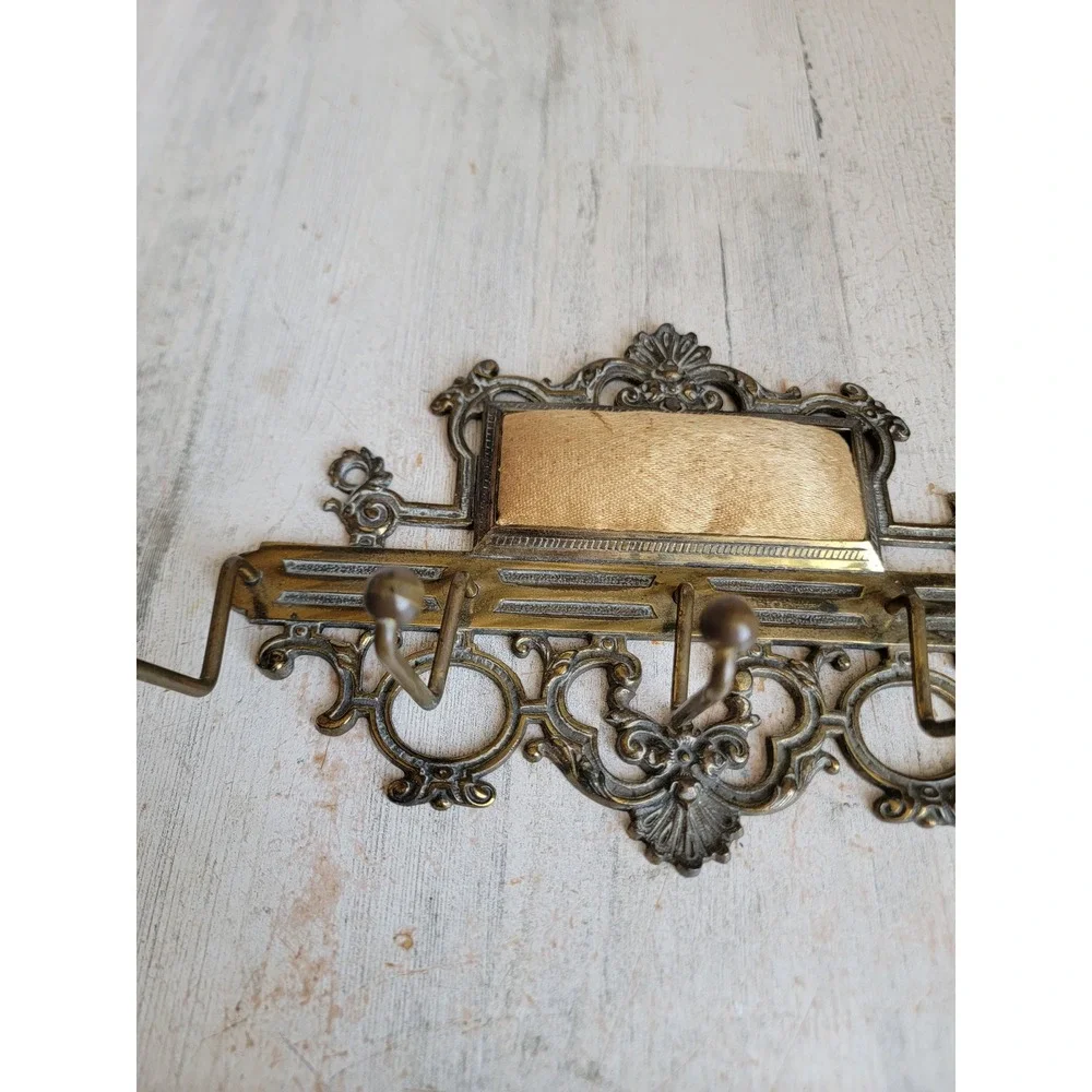 Vintage antique brass? wall hanging hook coat tie gilded rack metal wall